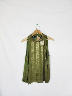 NWT Large Angie Embroidered Olive Green Sleeveless Top